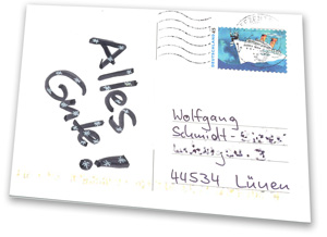 Postkarte mit dem Gruß: Alles Gute