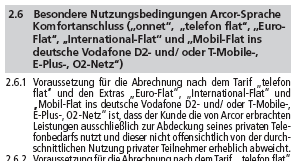 Auszug aus Seite 11 der 39-seitigen AGB von Arcor (Quelle: arcor.de)