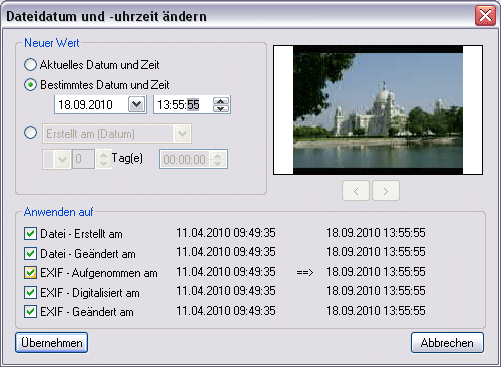 Ändern von Datum und Uhrzeit einer Fotografie