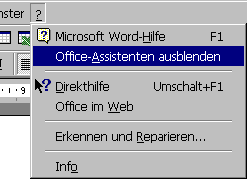 Menübefehl "? | Office-Assistenten ausblenden"