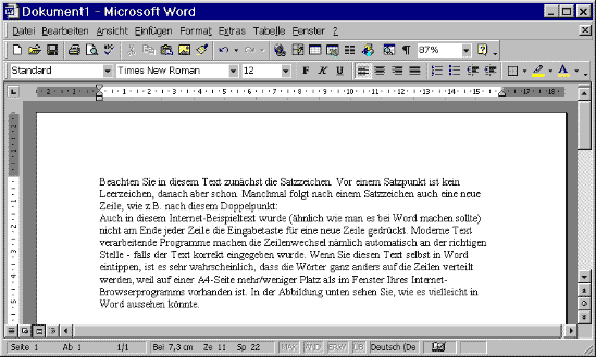 Word-Fenster mit dem Beispieltext