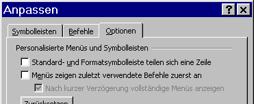 Word-Dialogfenster mit dem Titel "Anpassen"